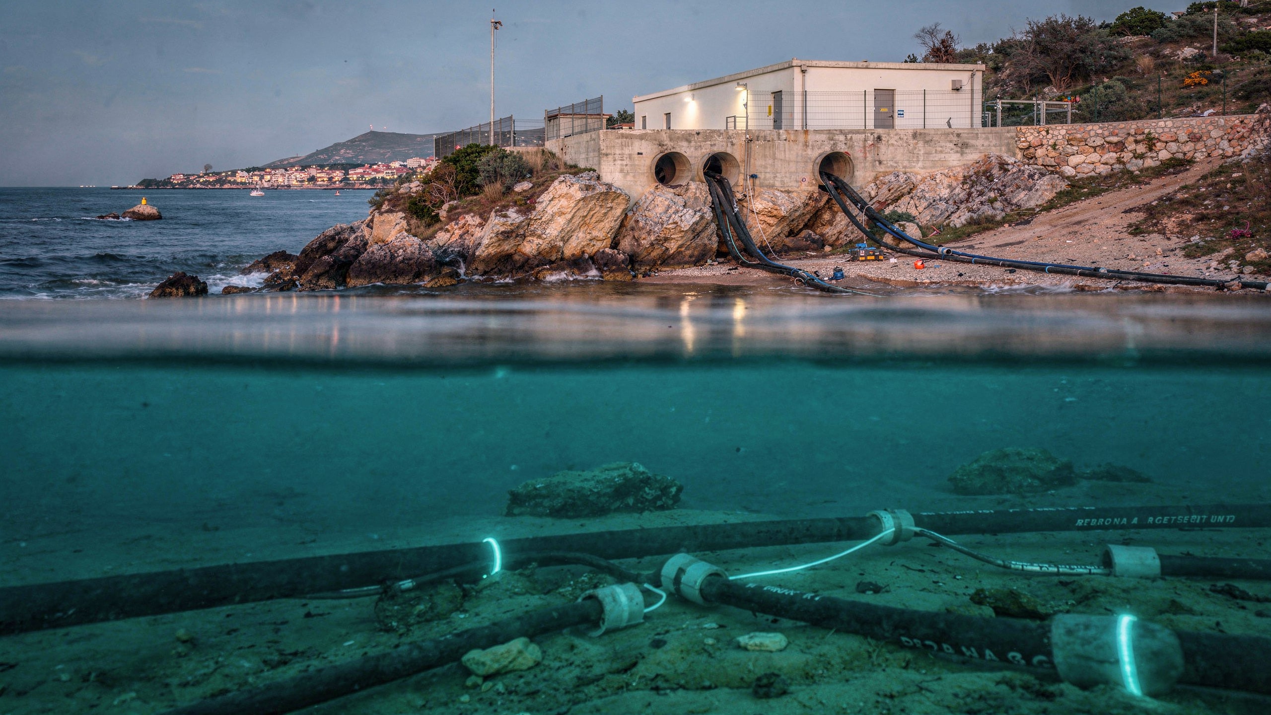 Subsea cable landing station on the Sicilian coast